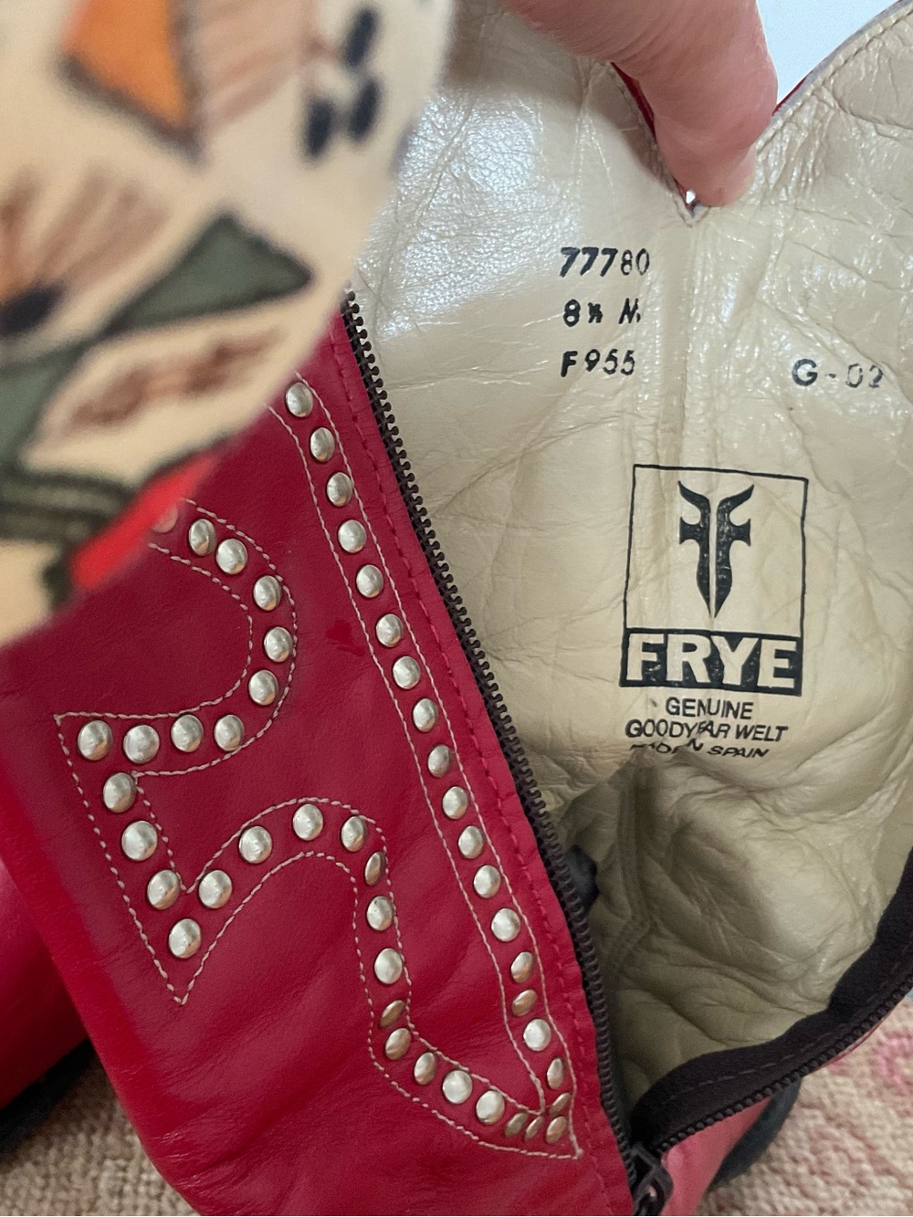 Frye Red Studded Western Zip Boots - Picture 3 of 8
